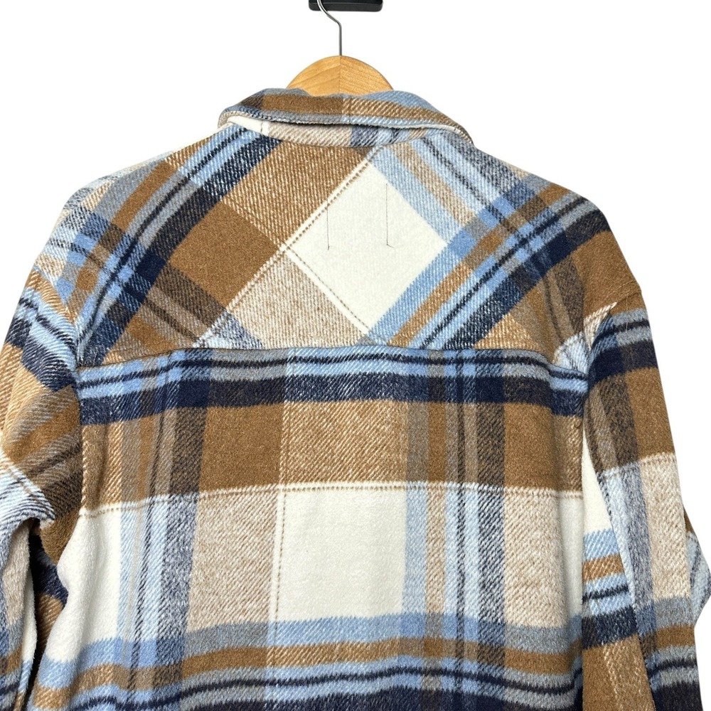 RSQ Plaid Wool Blend Shacket Jacket Medium Brown Blue Cream Oversized Workwear - Picture 5 of 14